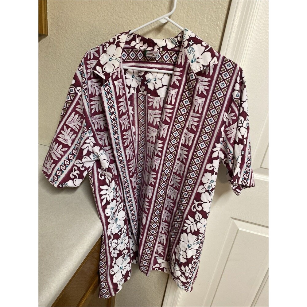 Vintage Evergreen Island Made in Hawaii Red Floral Hawaiian Shirt Size XL